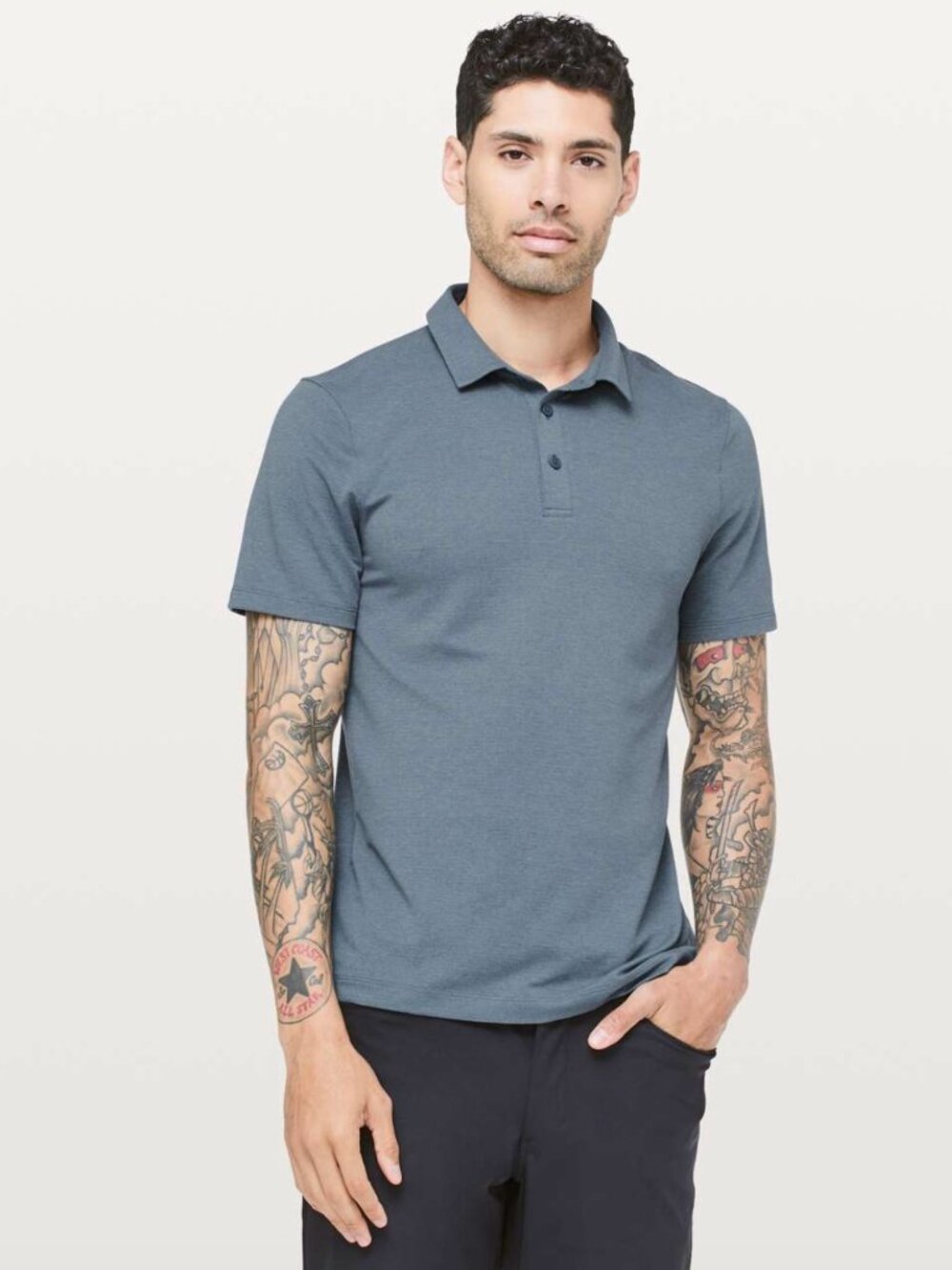 Lululemon Men's Evolution Polo Shirt Heathered Iron Blue Size M Medium